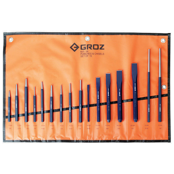 GROZ PUNCH & COLD CHISEL SET 16 PCE